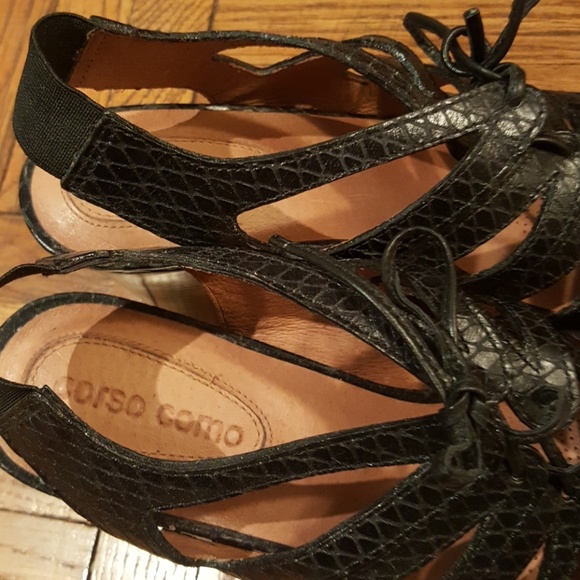 Corso Como black pressed leather sandals in Sz 8 - Picture 4 of 8